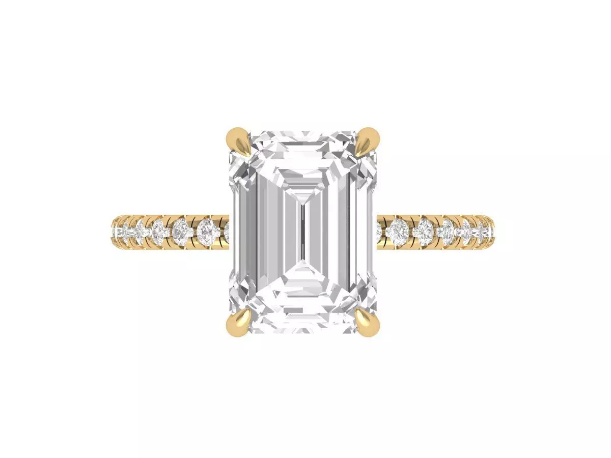 Emerald Solitaire Ring With Hidden Halo 3D print model_0