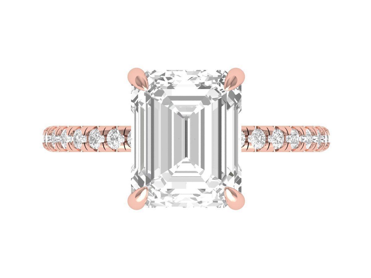 Emerald Solitaire Ring With Hidden Halo 3D print model_1