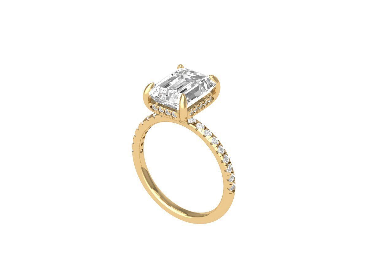 Emerald Solitaire Ring With Hidden Halo 3D print model_3