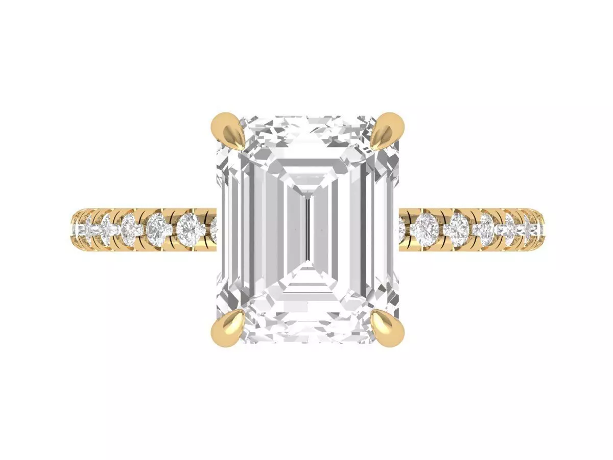 Emerald Solitaire Ring With Hidden Halo 3D print model_0