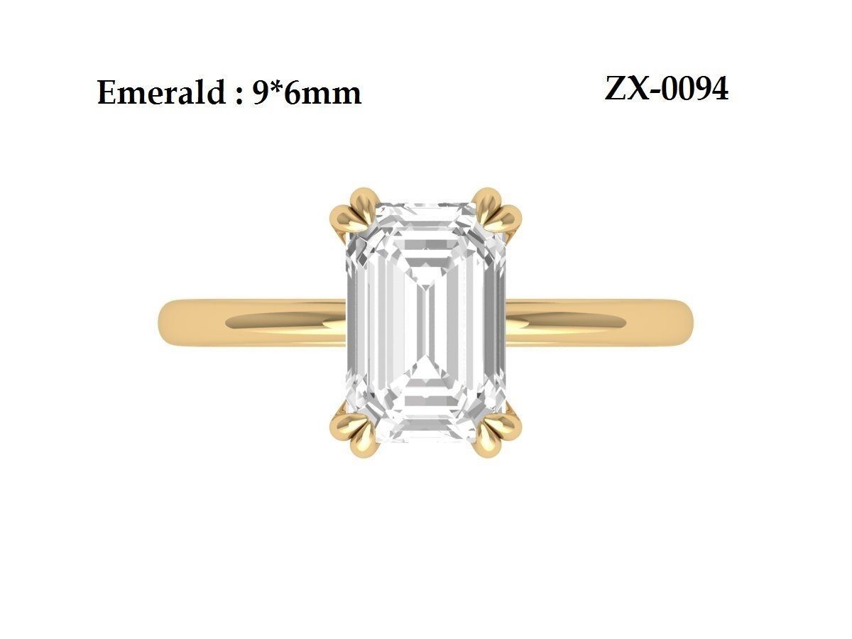 Emerald Solitaire Ring 3D print model_12