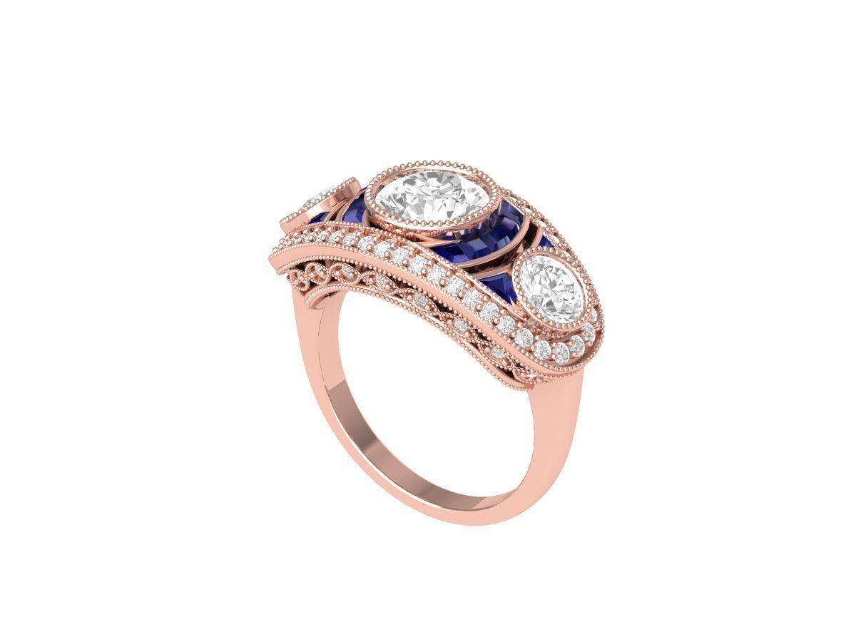 3 Stone Art Deco Ring 3D print model_5
