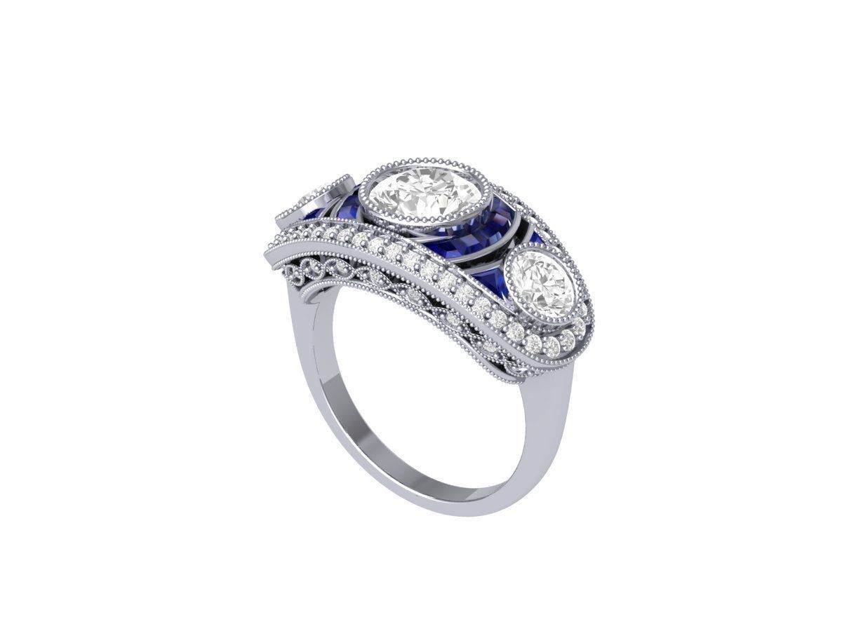 3 Stone Art Deco Ring 3D print model_3