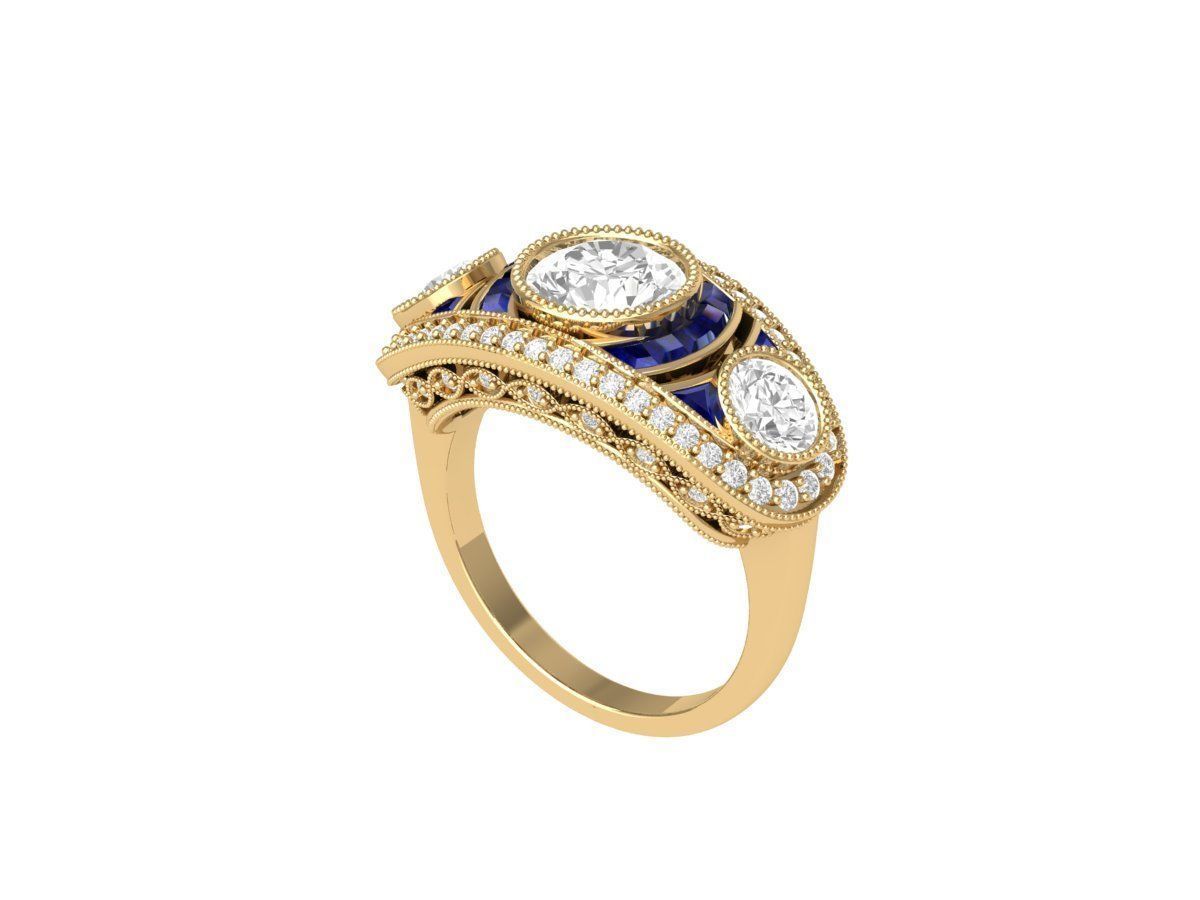 3 Stone Art Deco Ring 3D print model_4