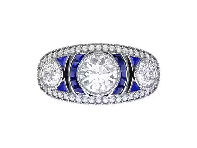 3 Stone Art Deco Ring 3D print model