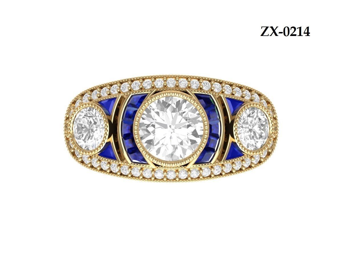 3 Stone Art Deco Ring 3D print model_13