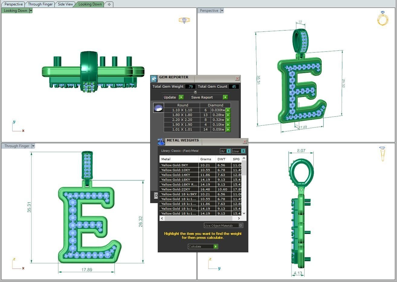 Alphabet Diamond pendant E 3D print model_1