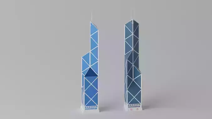Bank of China Tower in Hong Kong Low-poly 3D model