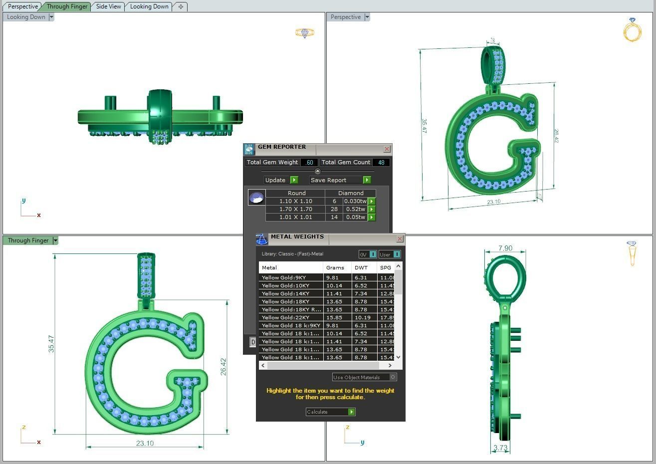 Alphabet Diamond pendant G 3D print model_24