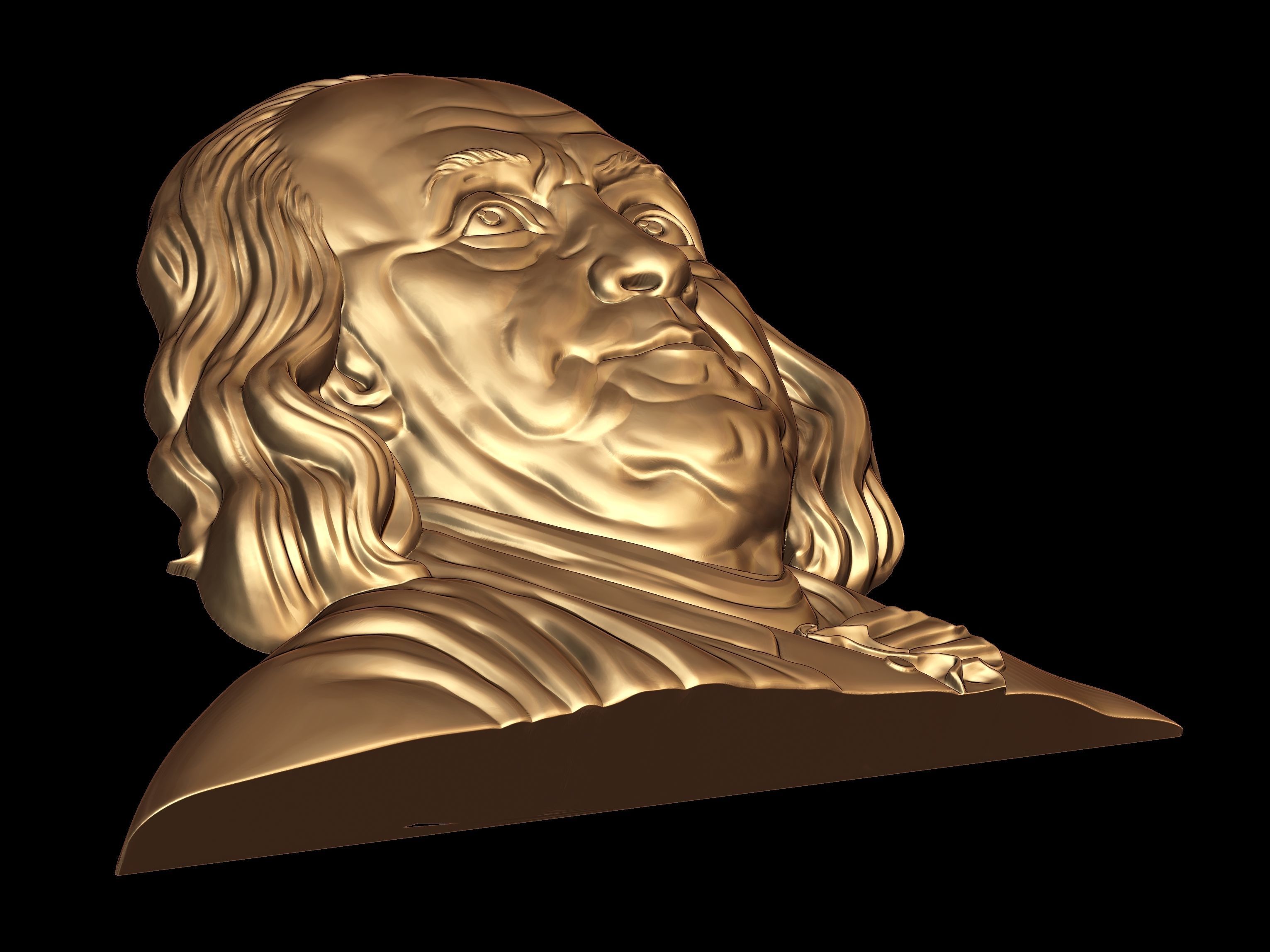Benjamin Franklin bust bas relief sc06 3D print model_2