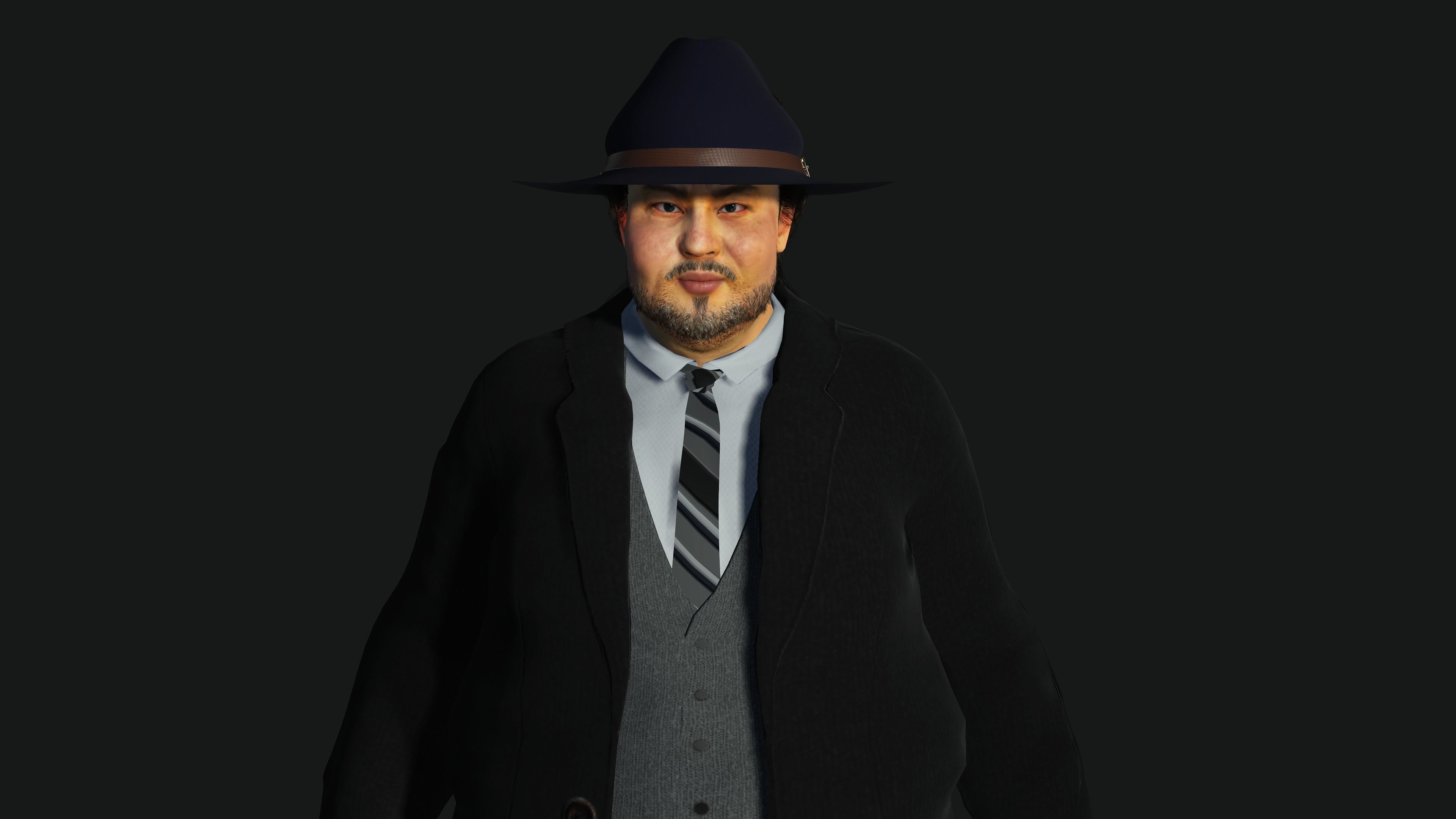 3D REALISTIC HUMAN RIGGED CHARACTER - ASIAN FAT BUSINESSMAN Low-poly 3D model_4