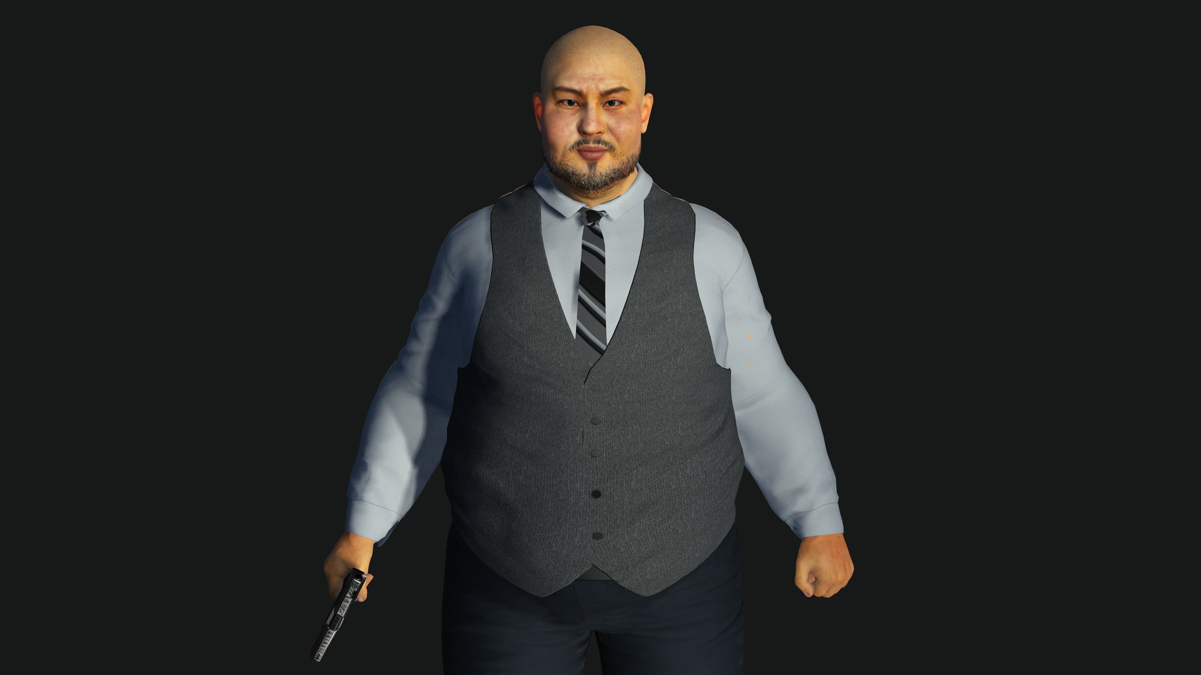 3D REALISTIC HUMAN RIGGED CHARACTER - ASIAN FAT BUSINESSMAN Low-poly 3D model_22