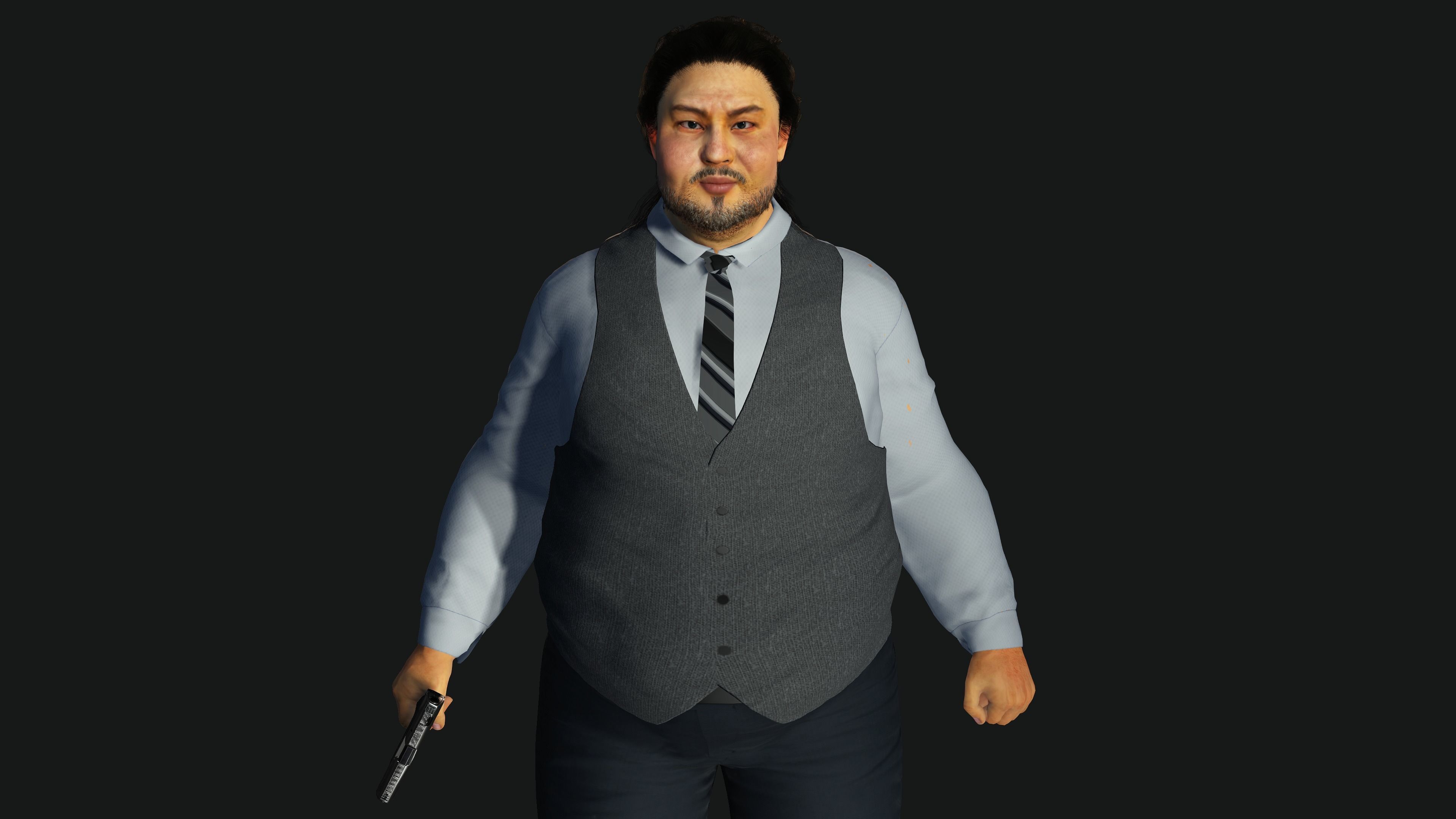 3D REALISTIC HUMAN RIGGED CHARACTER - ASIAN FAT BUSINESSMAN Low-poly 3D model_21