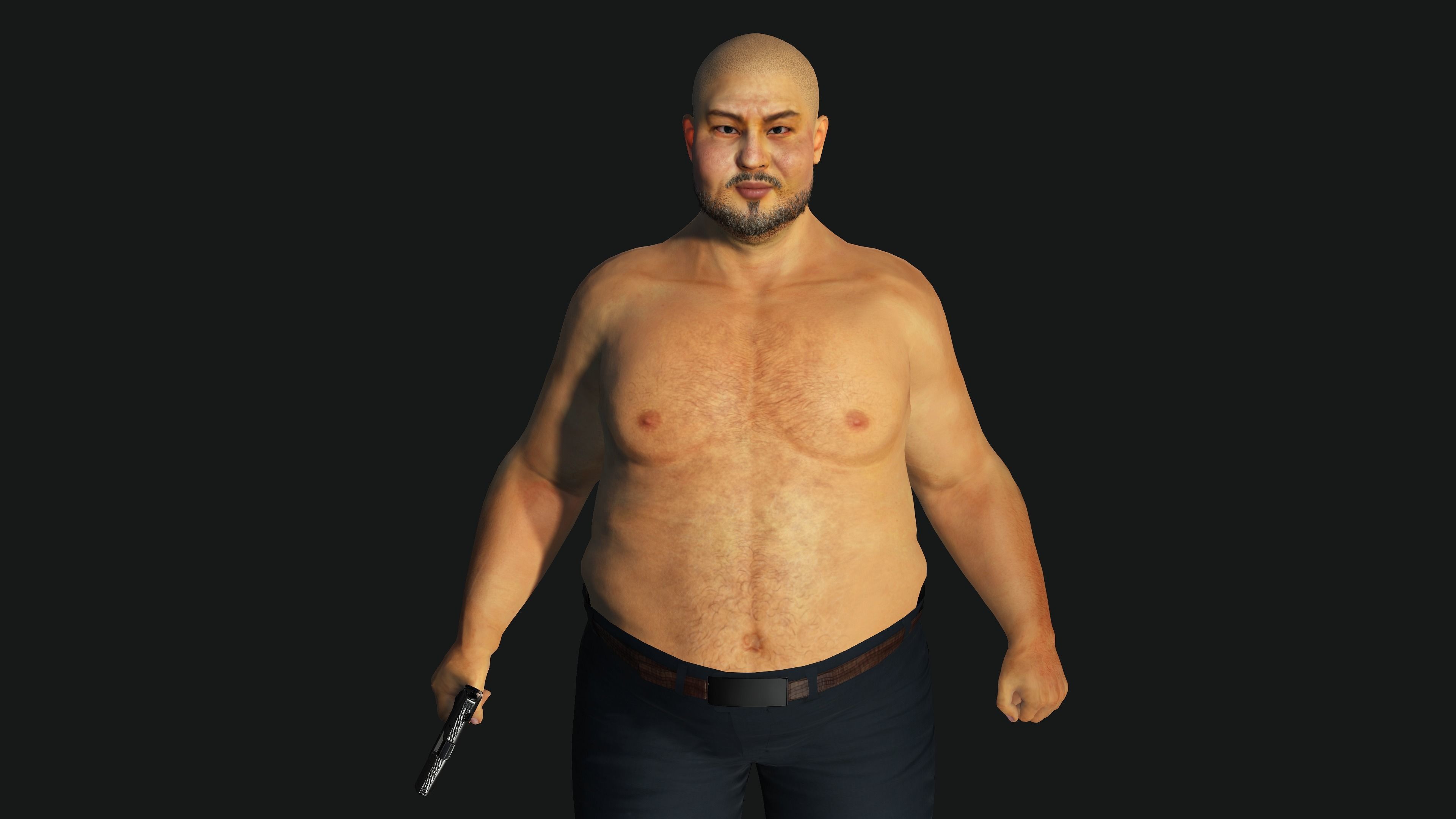 3D REALISTIC HUMAN RIGGED CHARACTER - ASIAN FAT BUSINESSMAN Low-poly 3D model_24