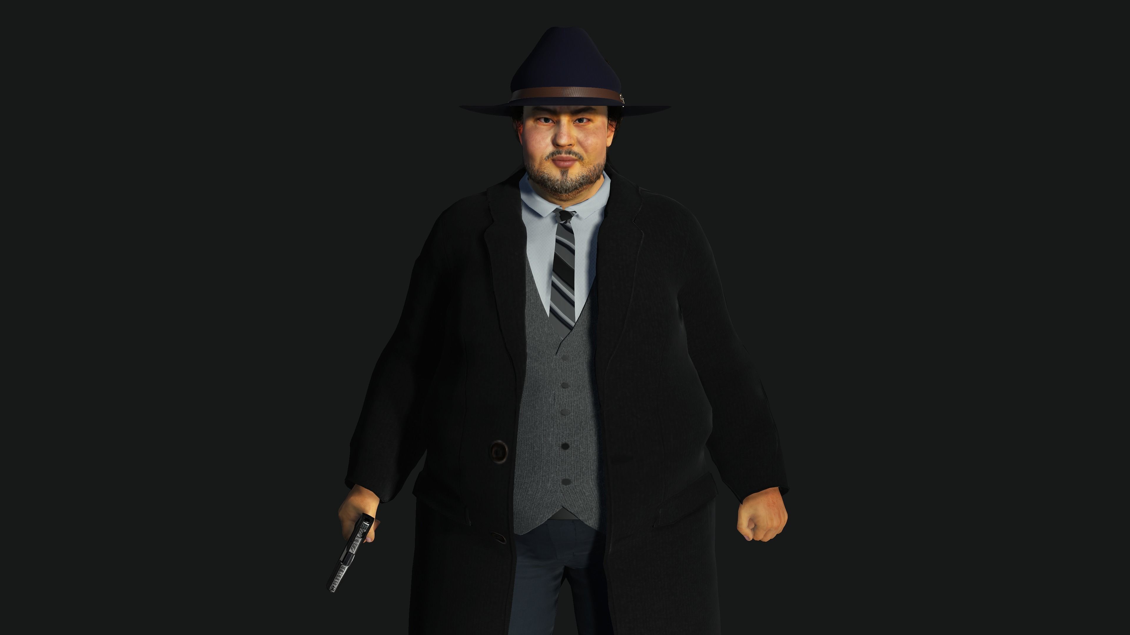 3D REALISTIC HUMAN RIGGED CHARACTER - ASIAN FAT BUSINESSMAN Low-poly 3D model_3