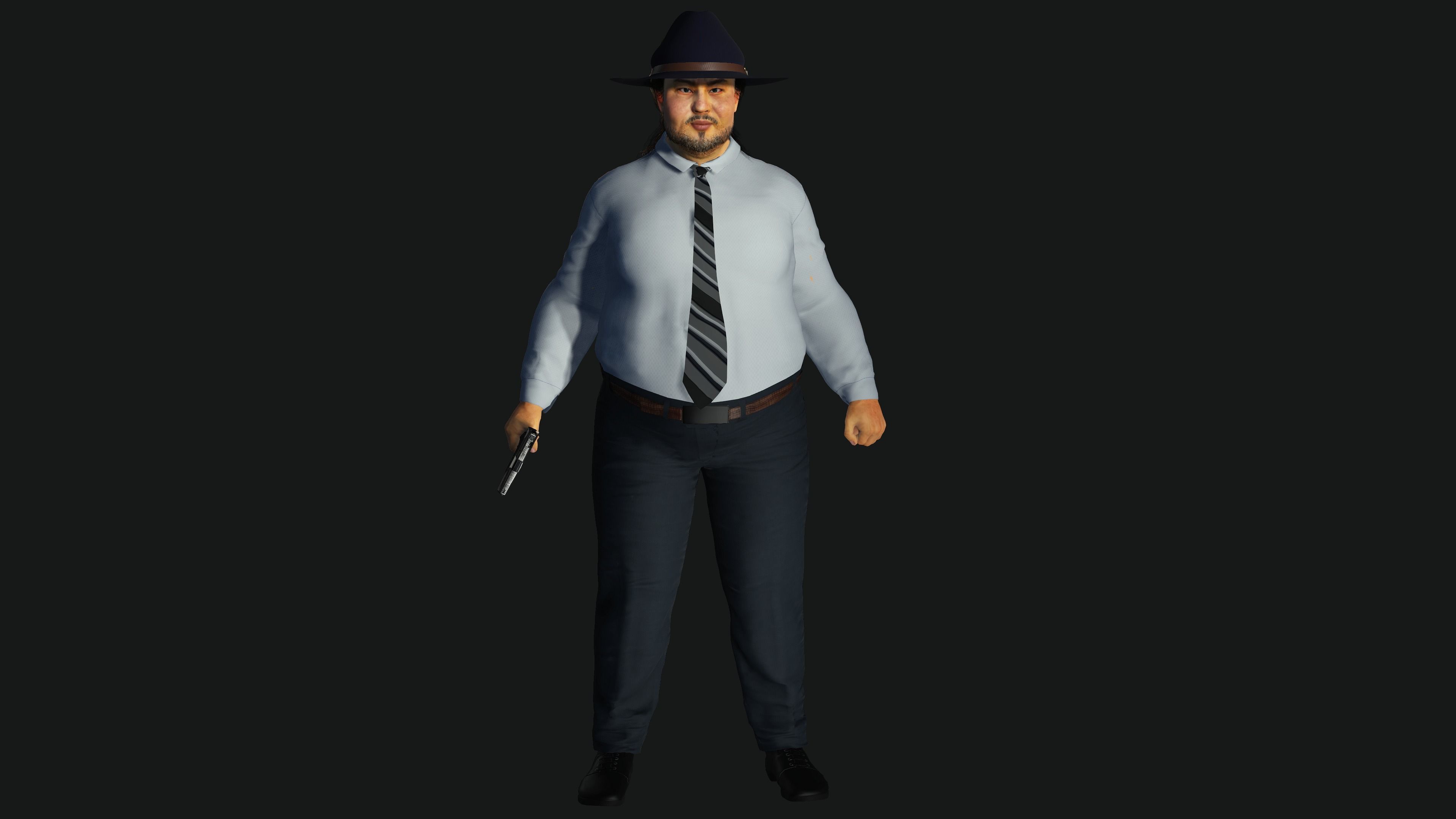 3D REALISTIC HUMAN RIGGED CHARACTER - ASIAN FAT BUSINESSMAN Low-poly 3D model_11