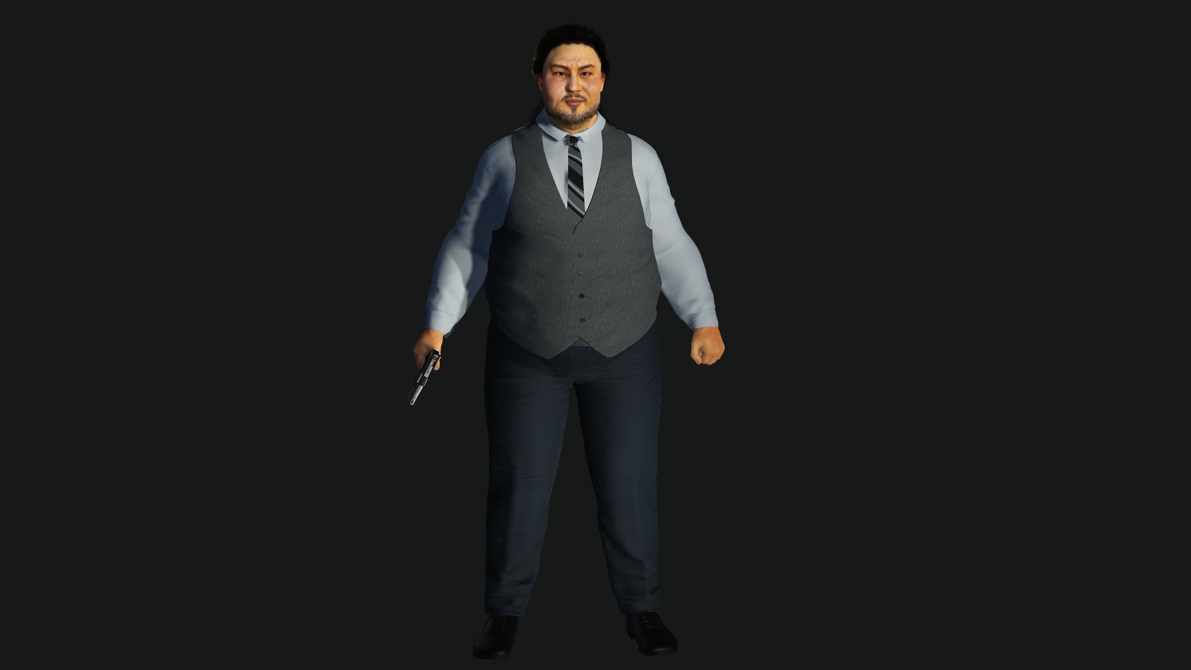 3D REALISTIC HUMAN RIGGED CHARACTER - ASIAN FAT BUSINESSMAN Low-poly 3D model_13