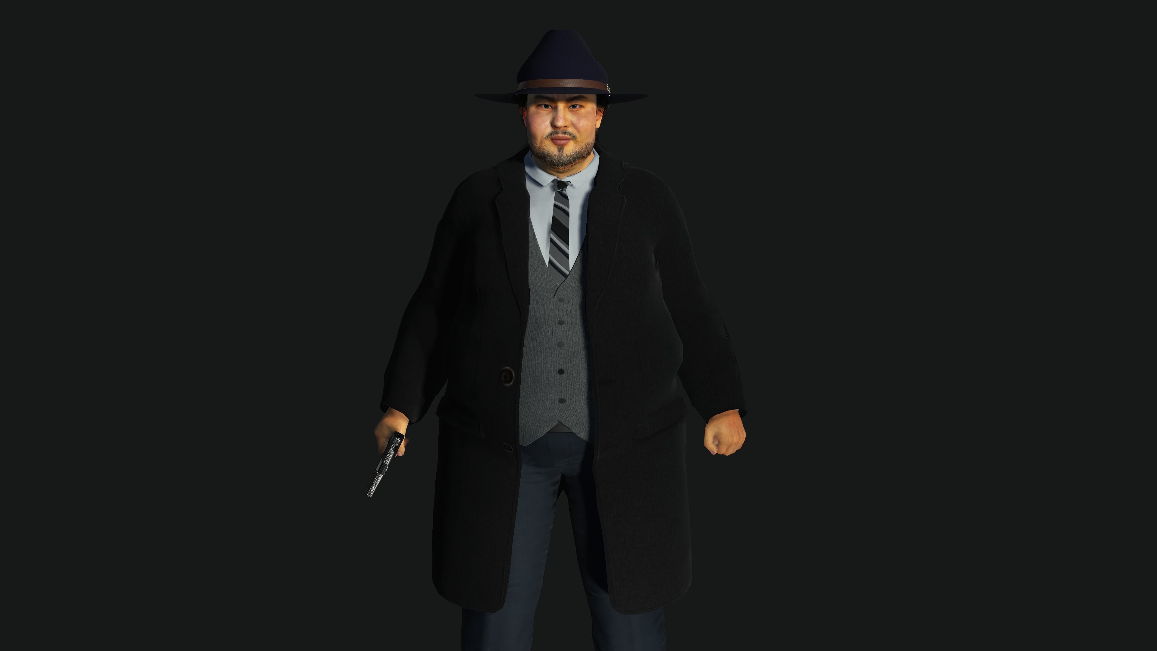 3D REALISTIC HUMAN RIGGED CHARACTER - ASIAN FAT BUSINESSMAN Low-poly 3D model_2