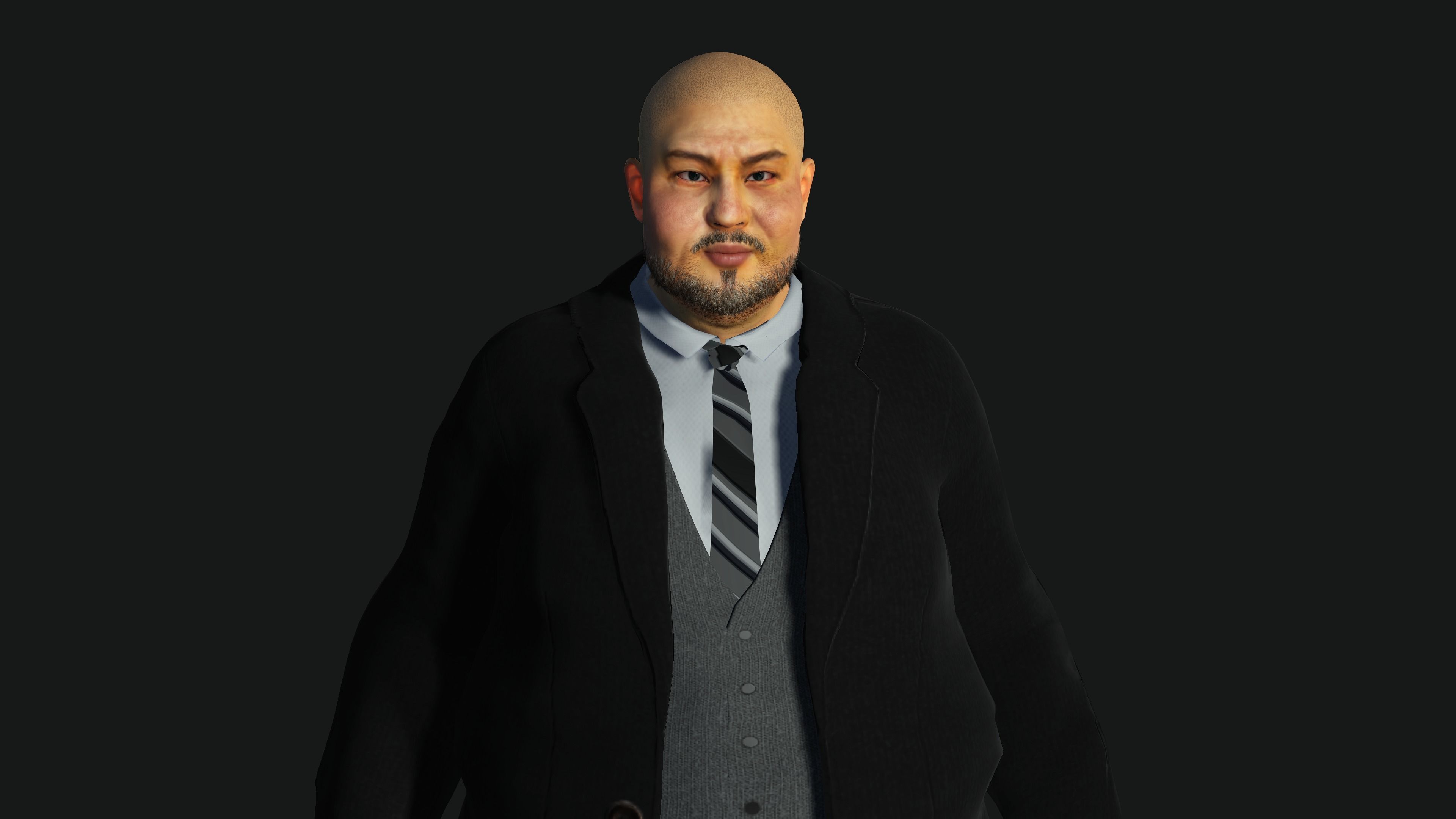 3D REALISTIC HUMAN RIGGED CHARACTER - ASIAN FAT BUSINESSMAN Low-poly 3D model_6
