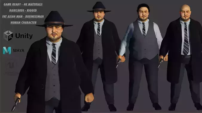 3D REALISTIC HUMAN RIGGED CHARACTER - ASIAN FAT BUSINESSMAN Low-poly 3D model