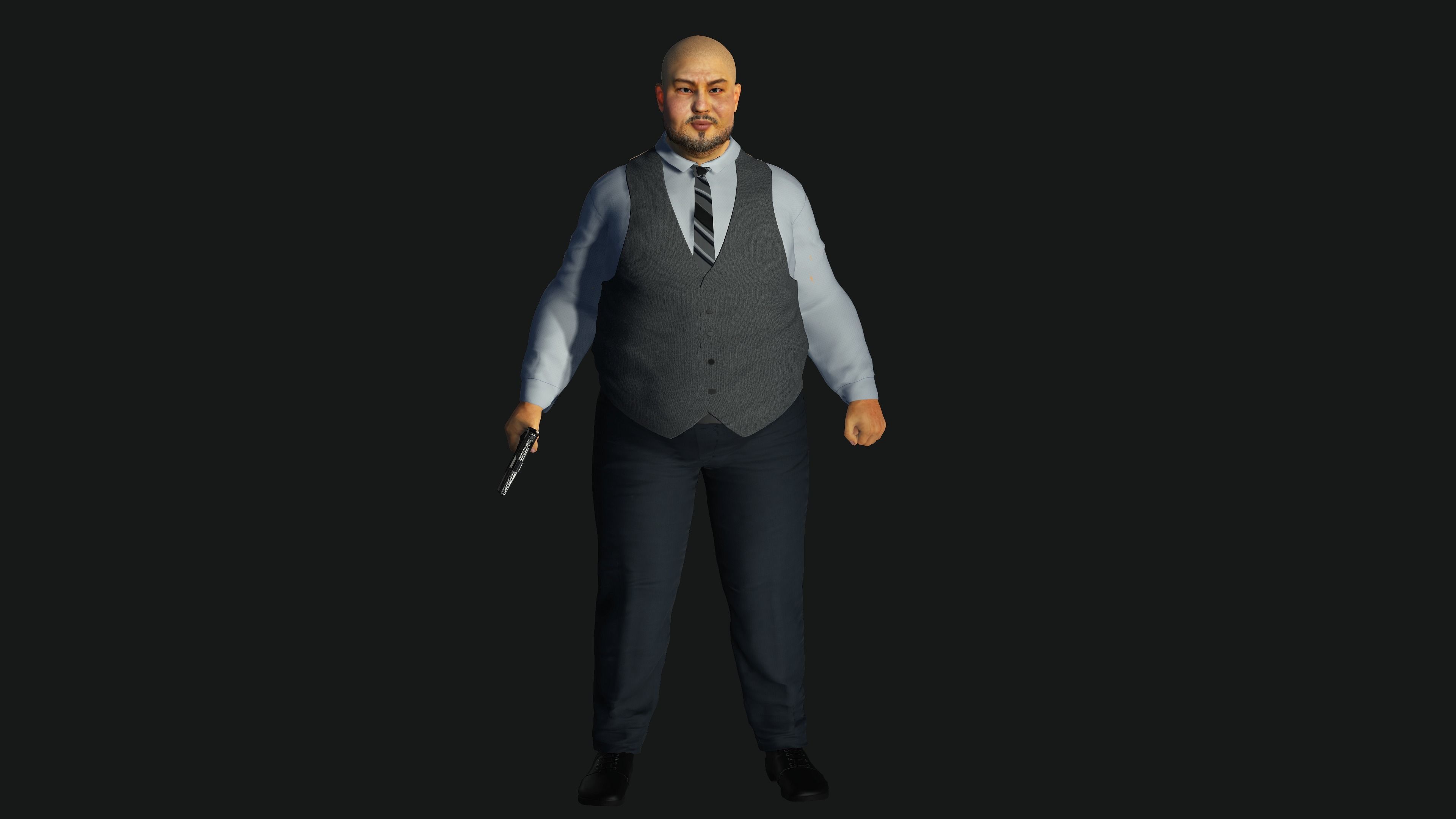 3D REALISTIC HUMAN RIGGED CHARACTER - ASIAN FAT BUSINESSMAN Low-poly 3D model_18
