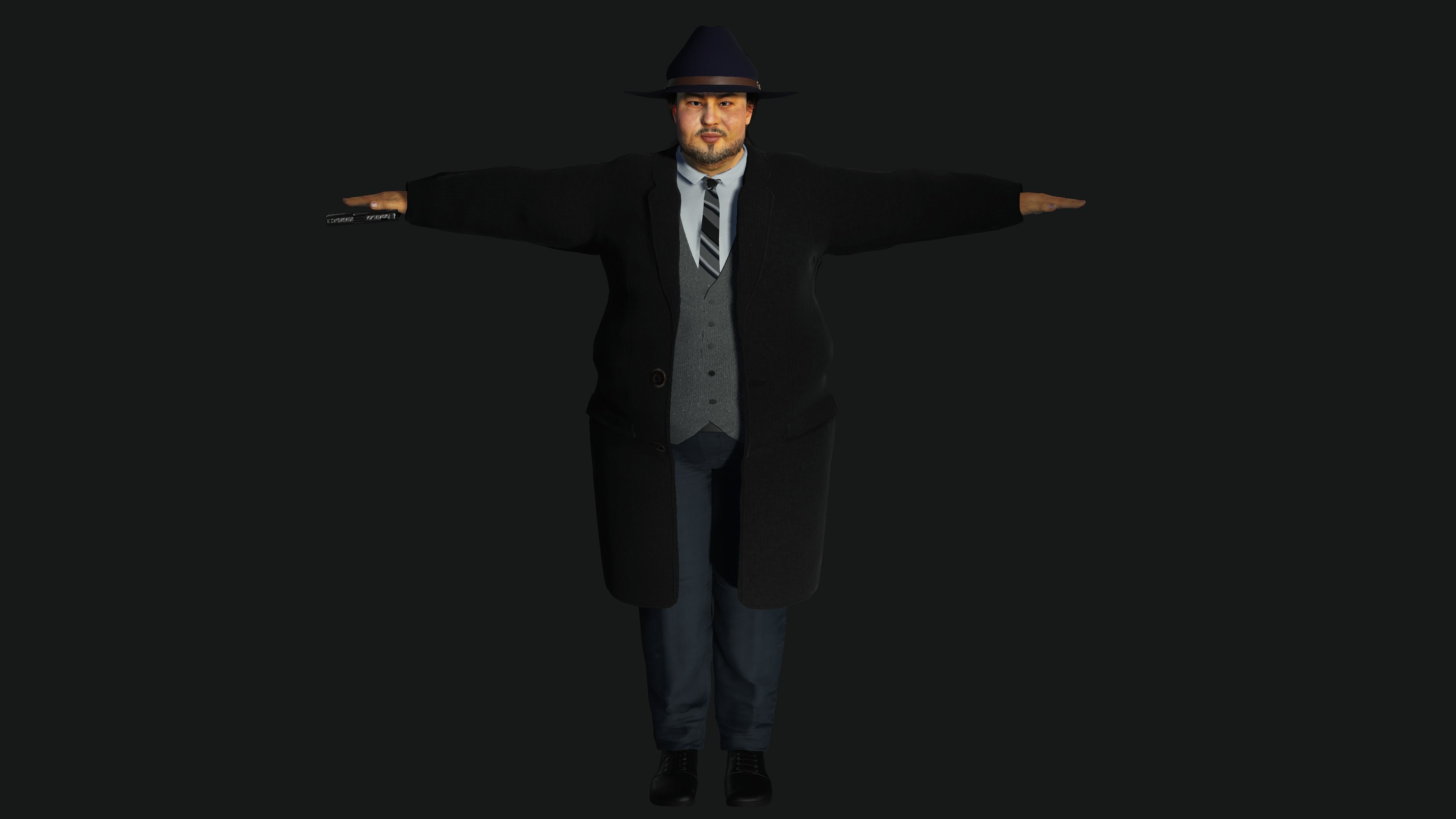 3D REALISTIC HUMAN RIGGED CHARACTER - ASIAN FAT BUSINESSMAN Low-poly 3D model_25