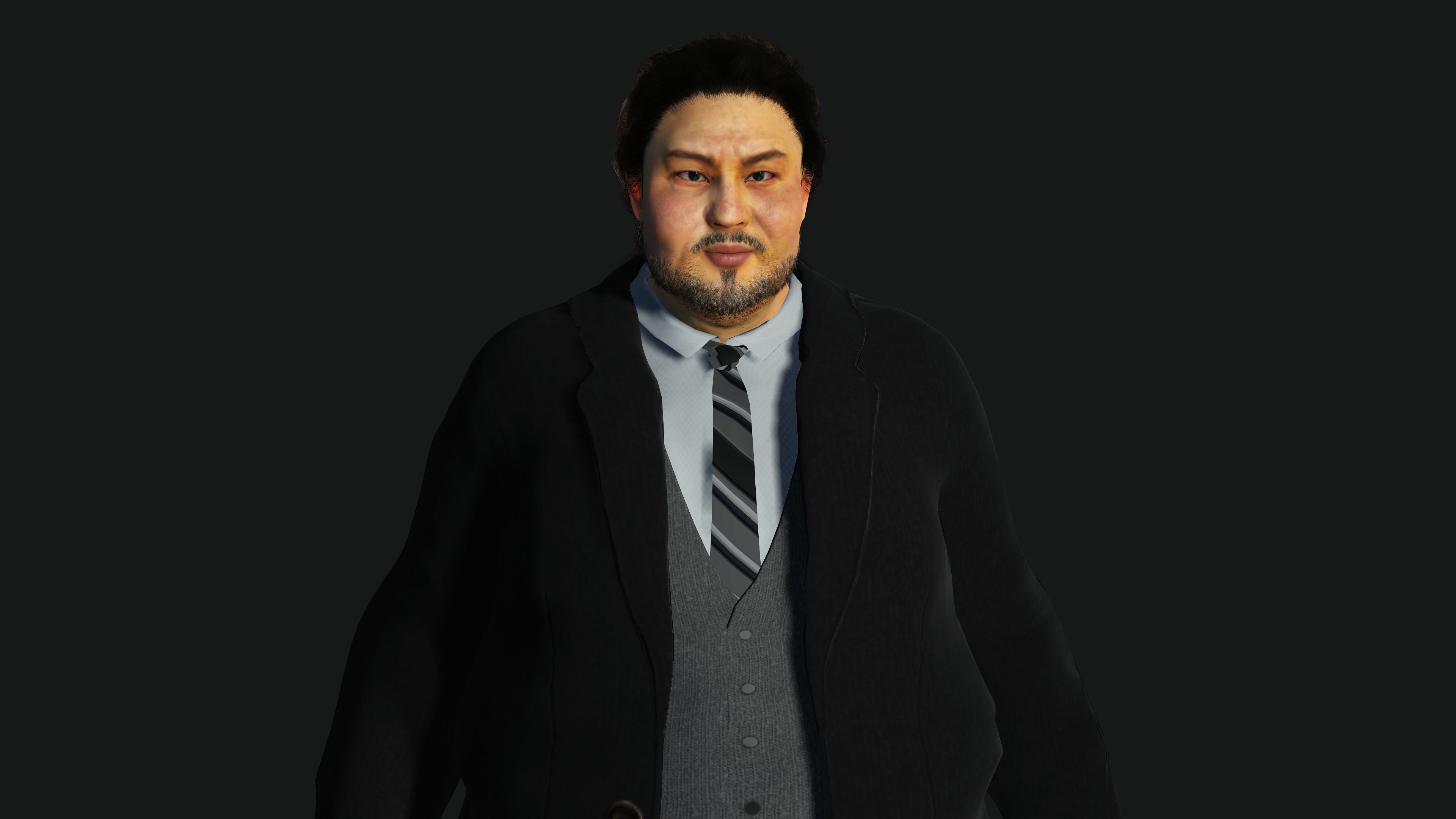 3D REALISTIC HUMAN RIGGED CHARACTER - ASIAN FAT BUSINESSMAN Low-poly 3D model_5
