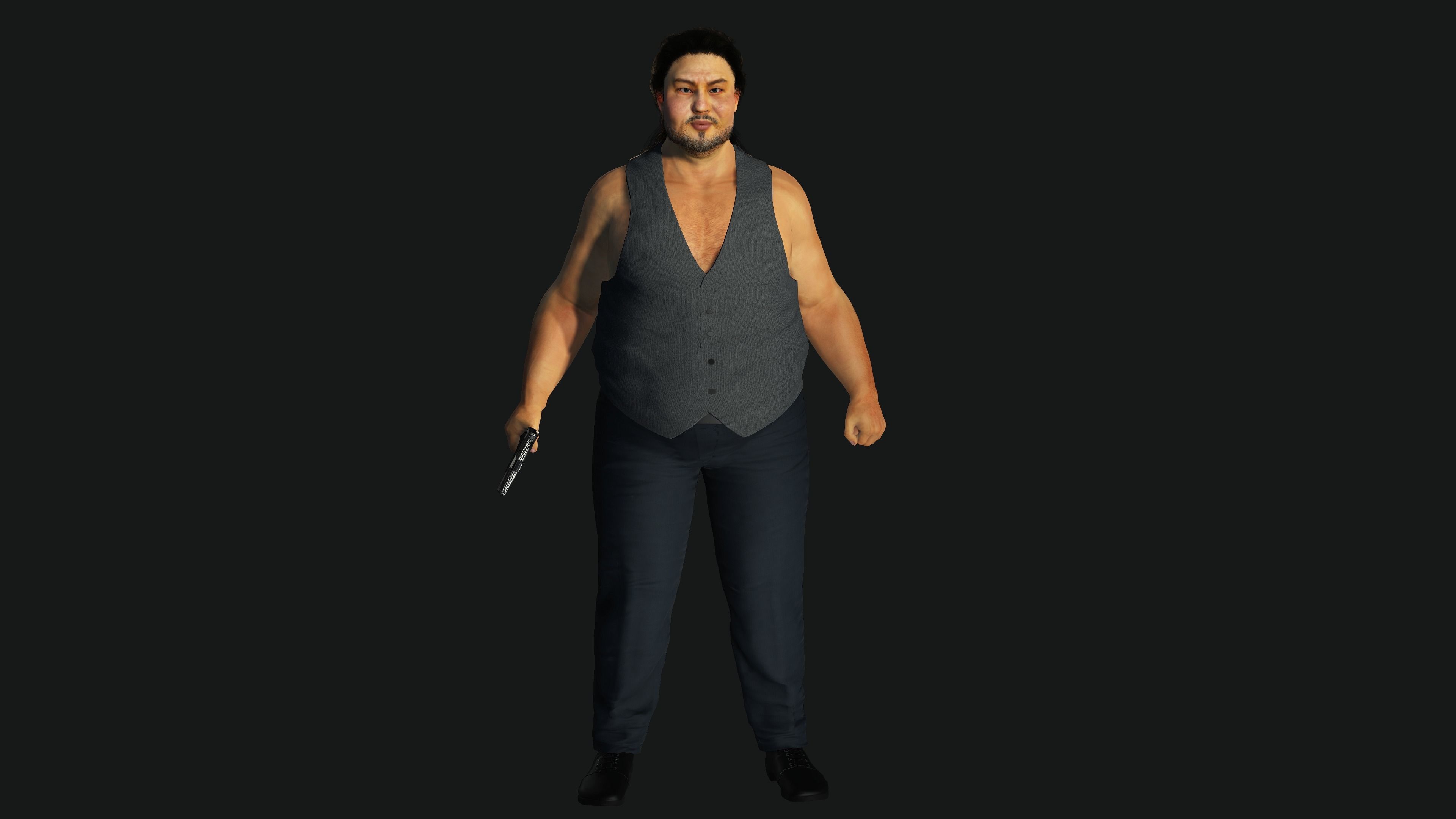 3D REALISTIC HUMAN RIGGED CHARACTER - ASIAN FAT BUSINESSMAN Low-poly 3D model_14