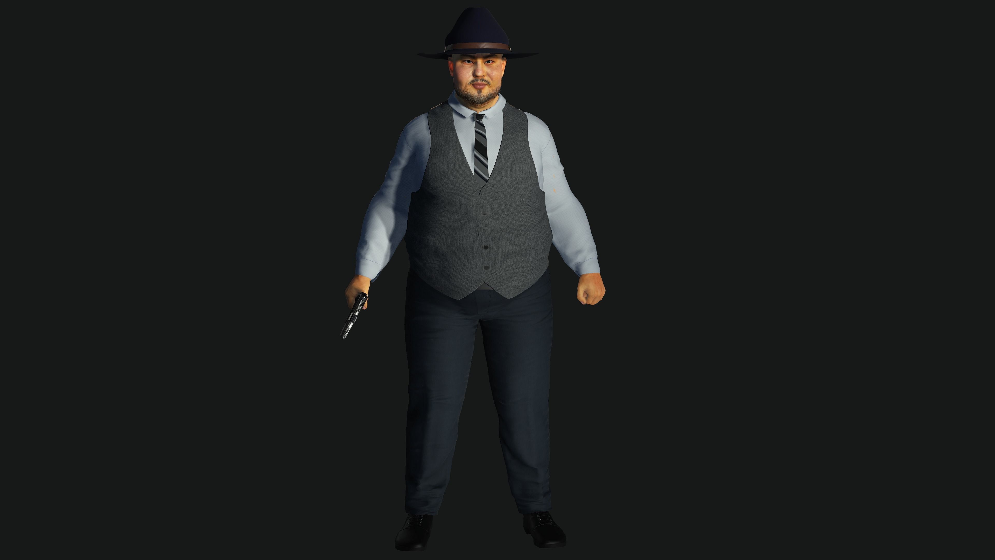 3D REALISTIC HUMAN RIGGED CHARACTER - ASIAN FAT BUSINESSMAN Low-poly 3D model_19