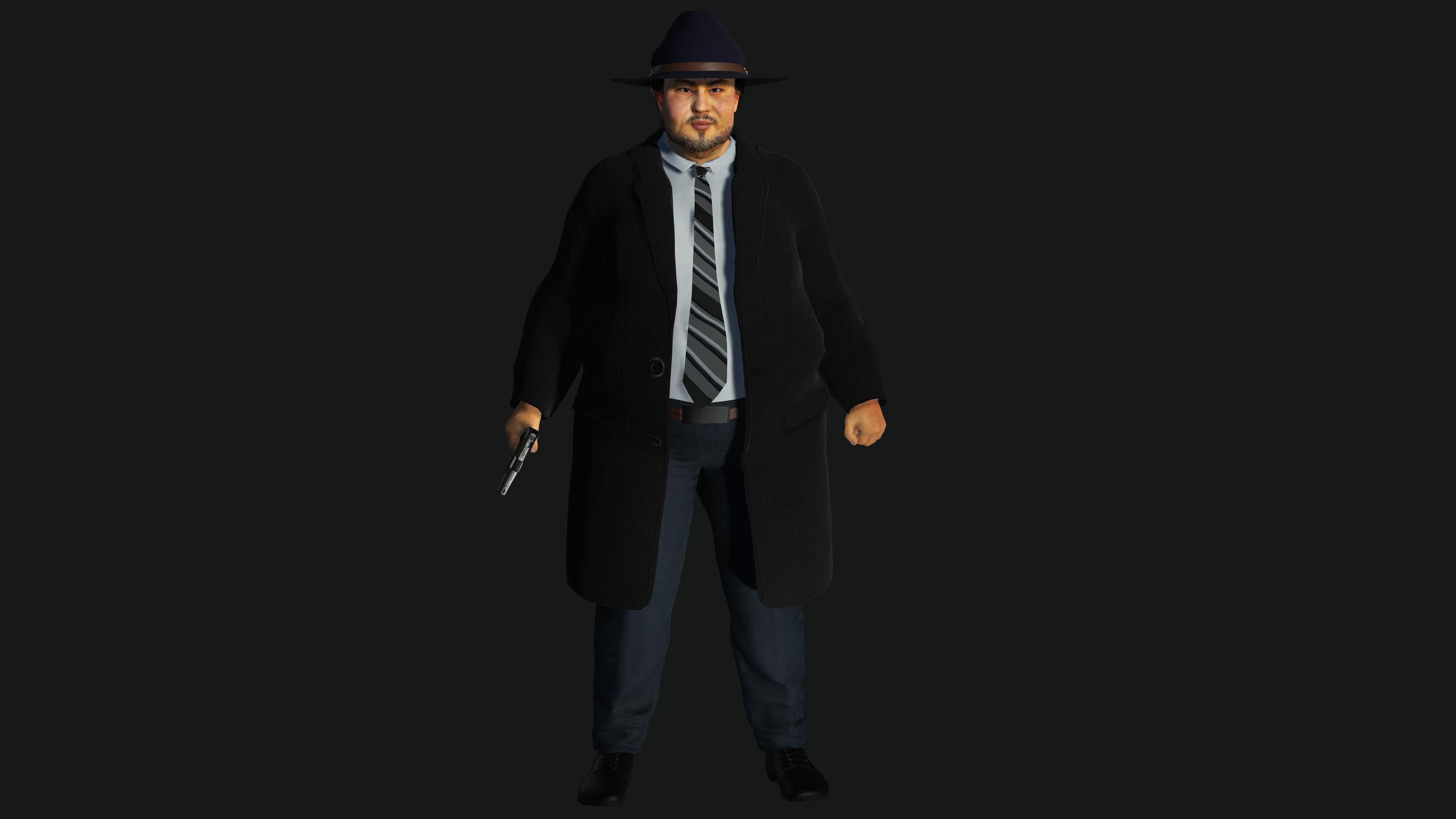 3D REALISTIC HUMAN RIGGED CHARACTER - ASIAN FAT BUSINESSMAN Low-poly 3D model_9