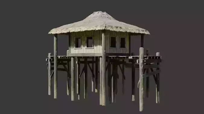 Wooden Bungalow Low-poly 3D model