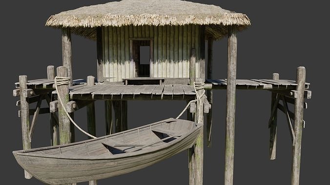 Wooden Bungalow Low-poly 3D model 6