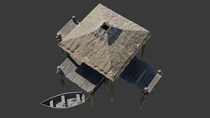 Wooden Bungalow Low-poly 3D model 4