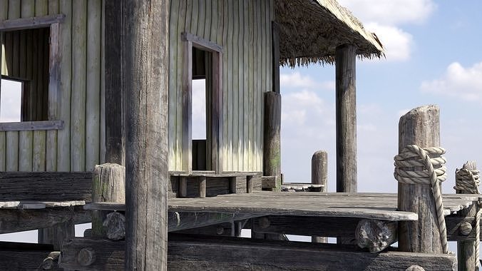 Wooden Bungalow Low-poly 3D model 7