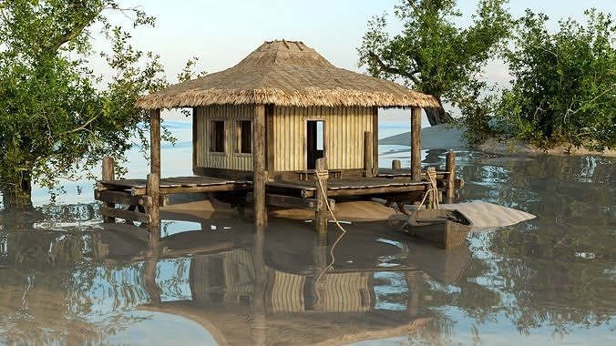 Wooden Bungalow Low-poly 3D model 2