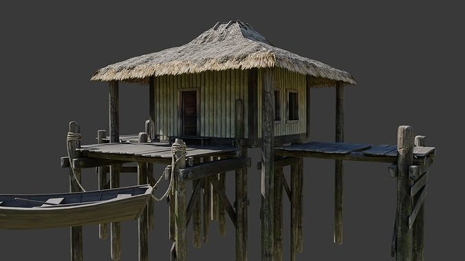 Wooden Bungalow Low-poly 3D model 5