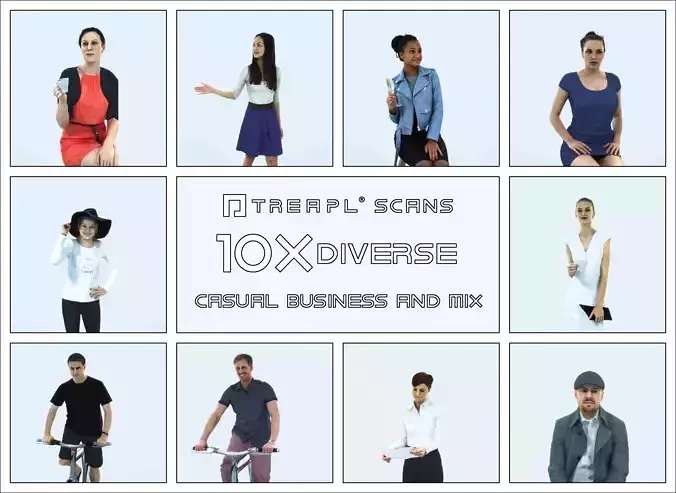 XAF21 10X Casual Business Sitting Asian Man Woman Speed Crowds Low-poly 3D model