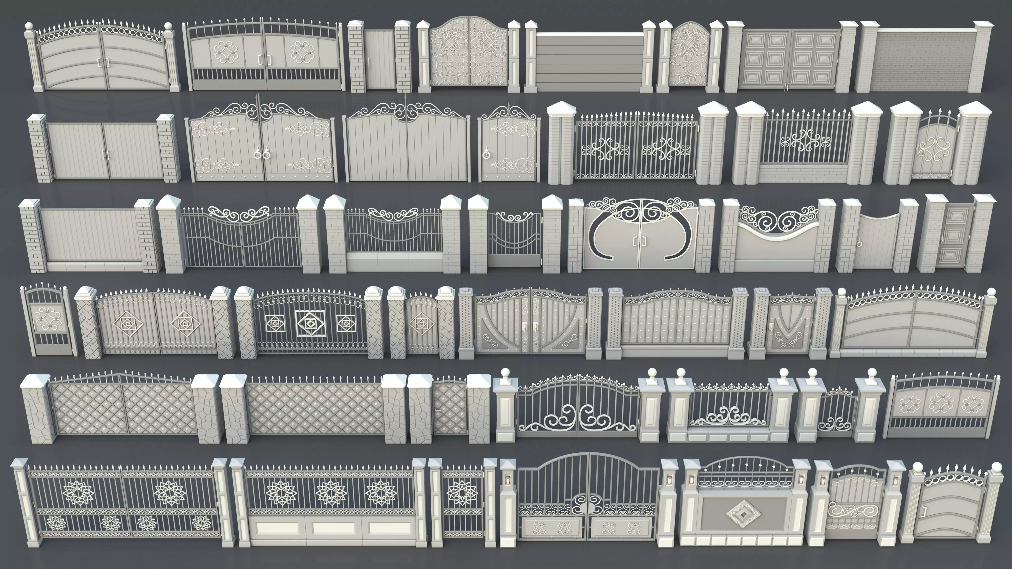 Gates-Fences-Doors Collection - 45 pieces 3D model_0