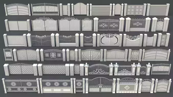 Gates-Fences-Doors Collection - 45 pieces 3D model