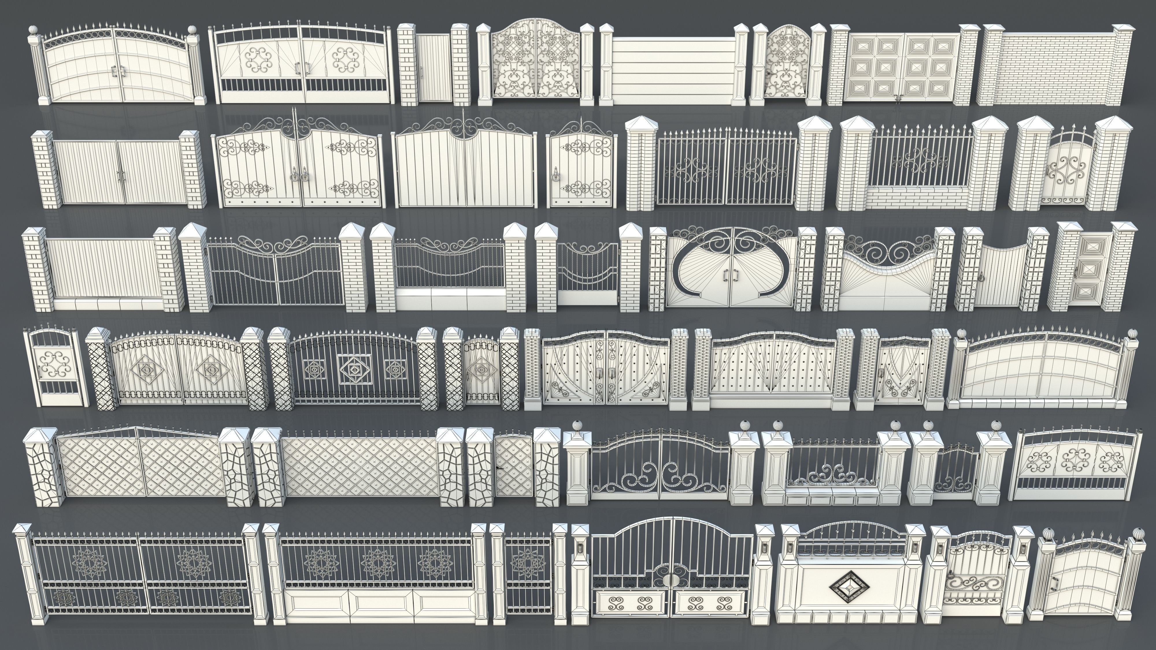 Gates-Fences-Doors Collection - 45 pieces 3D model_1