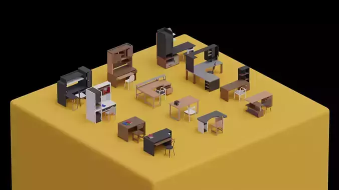 Low Poly Desk Pack - Game Ready 