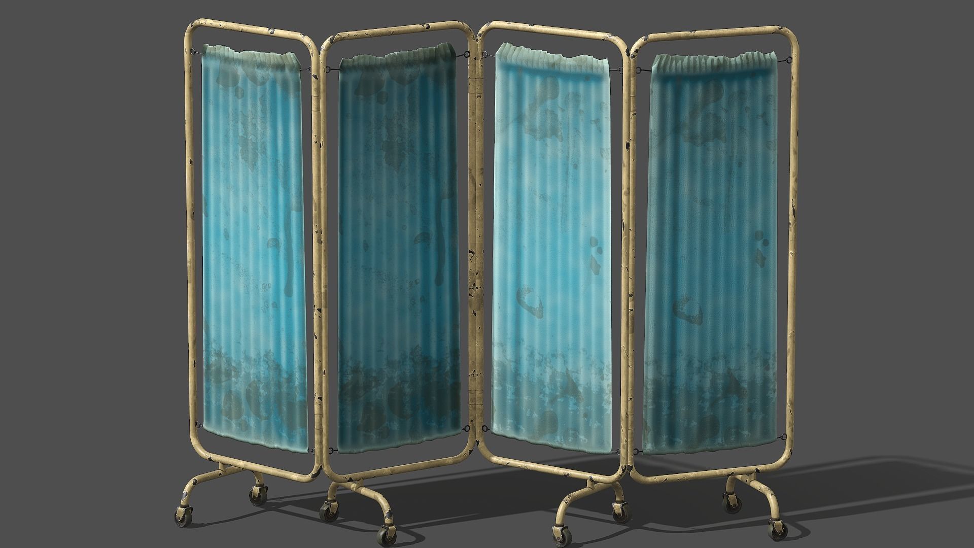 Old Modular Medical Privacy Screen   - PBR Game Ready Low-poly 3D model_7