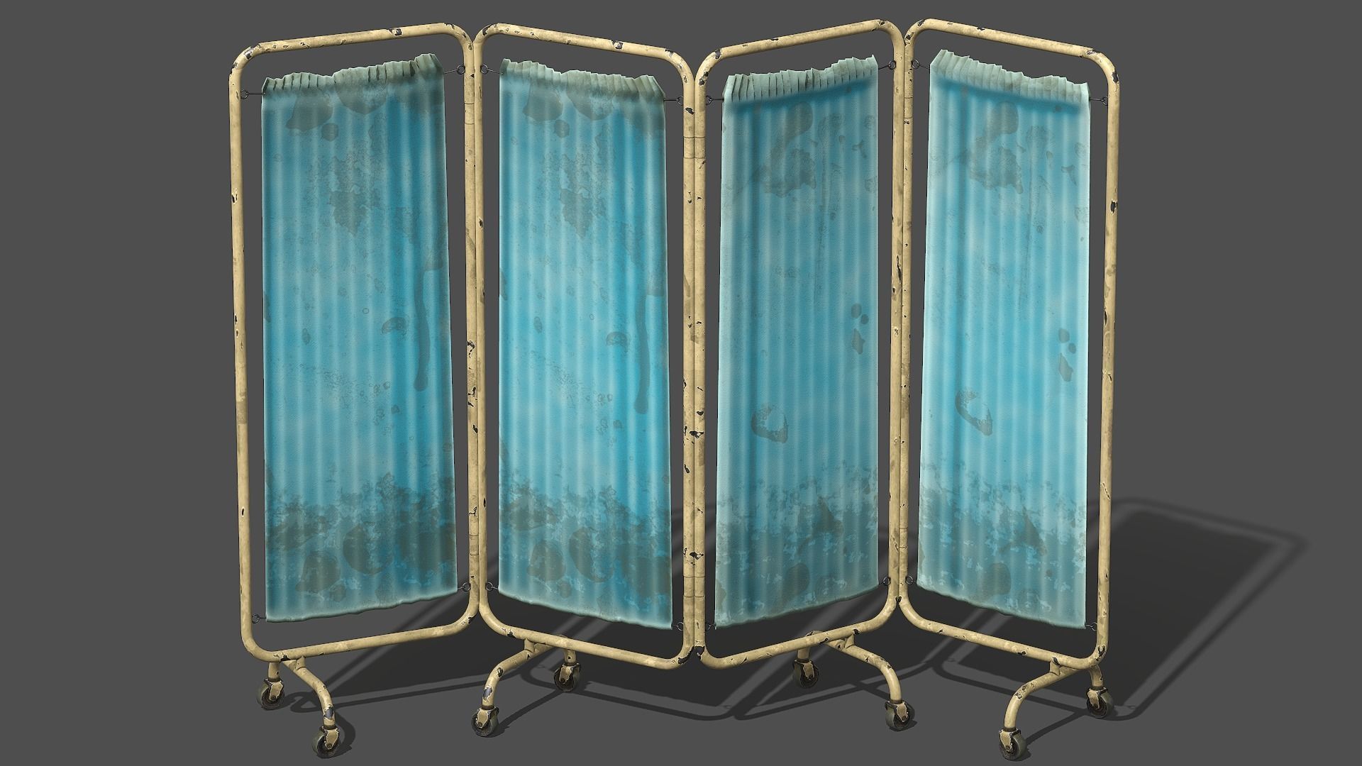 Old Modular Medical Privacy Screen   - PBR Game Ready Low-poly 3D model_5