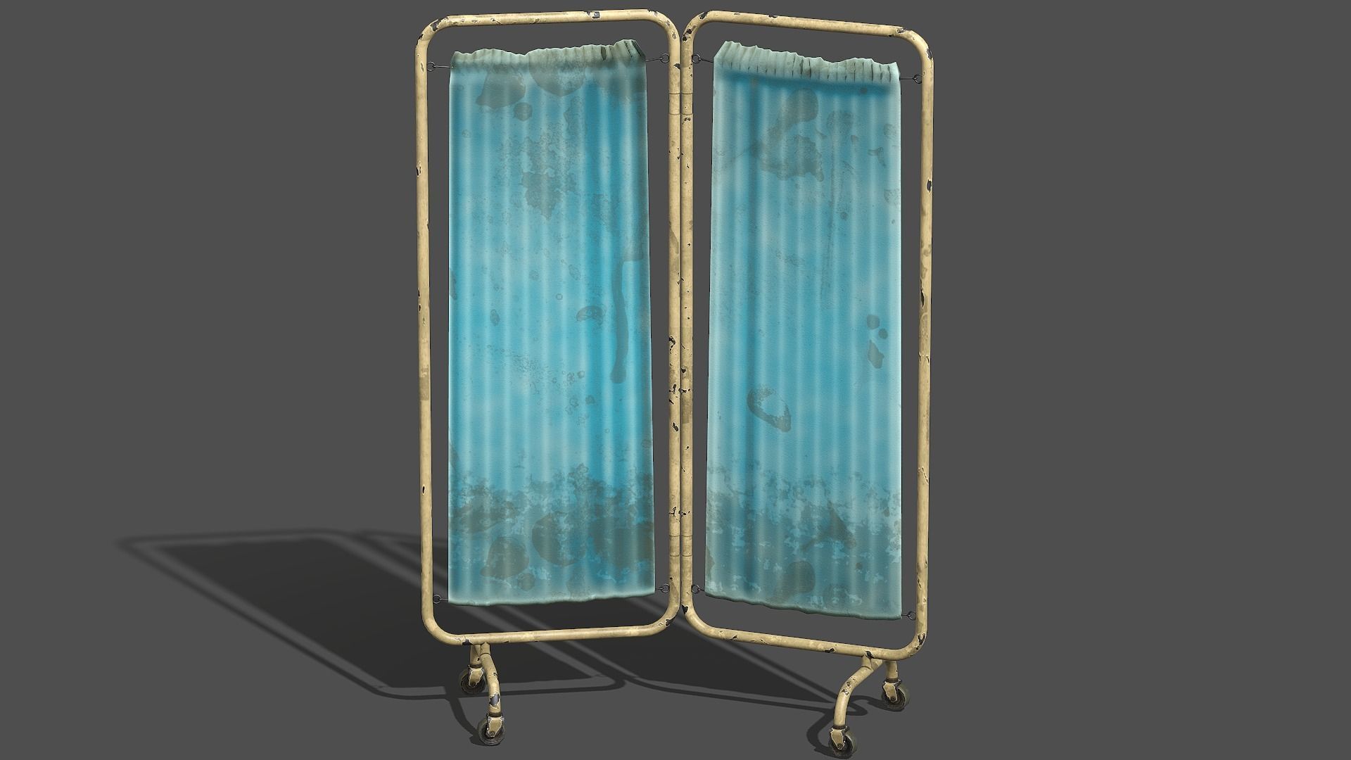 Old Modular Medical Privacy Screen   - PBR Game Ready Low-poly 3D model_1