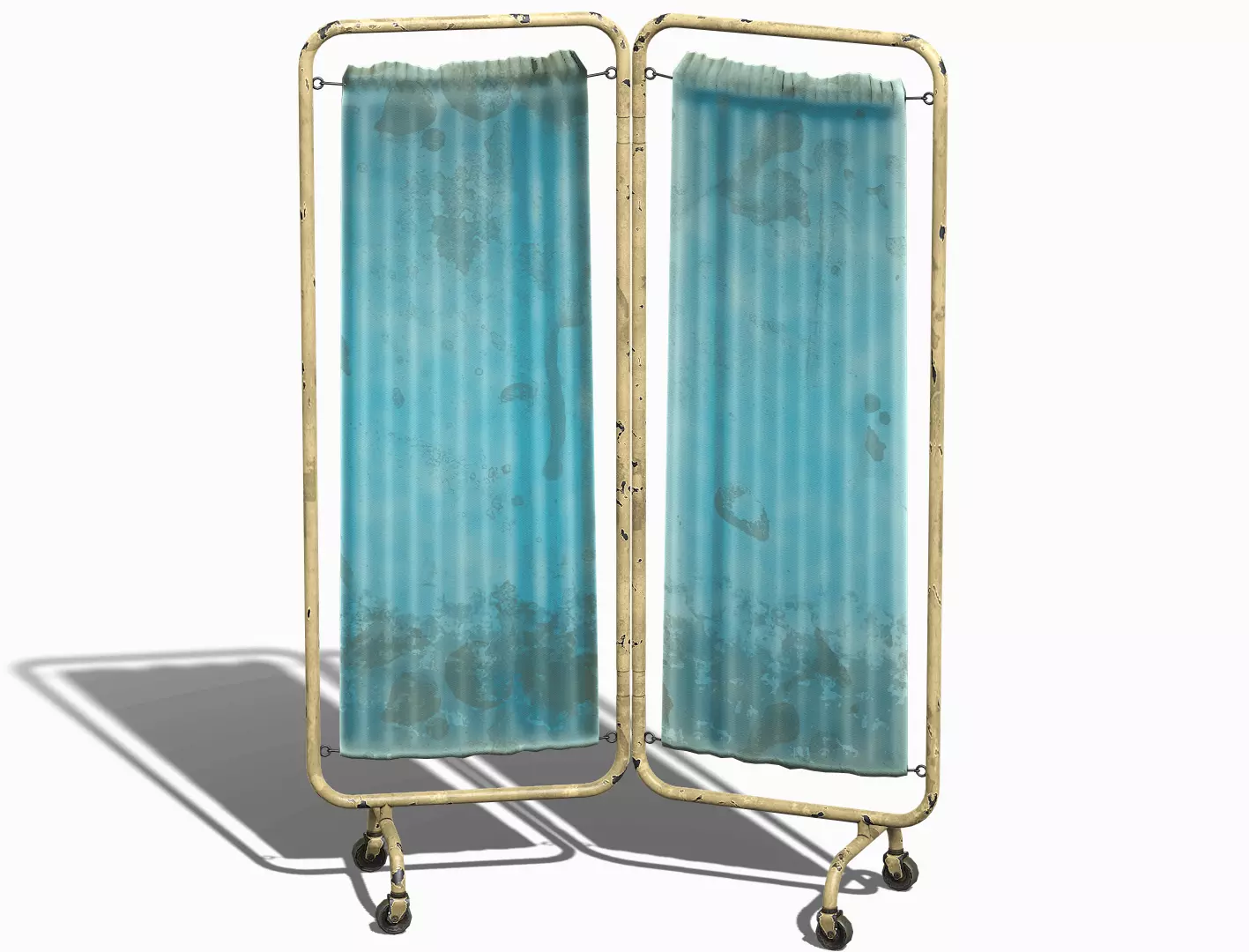 Old Modular Medical Privacy Screen   - PBR Game Ready Low-poly 3D model_0