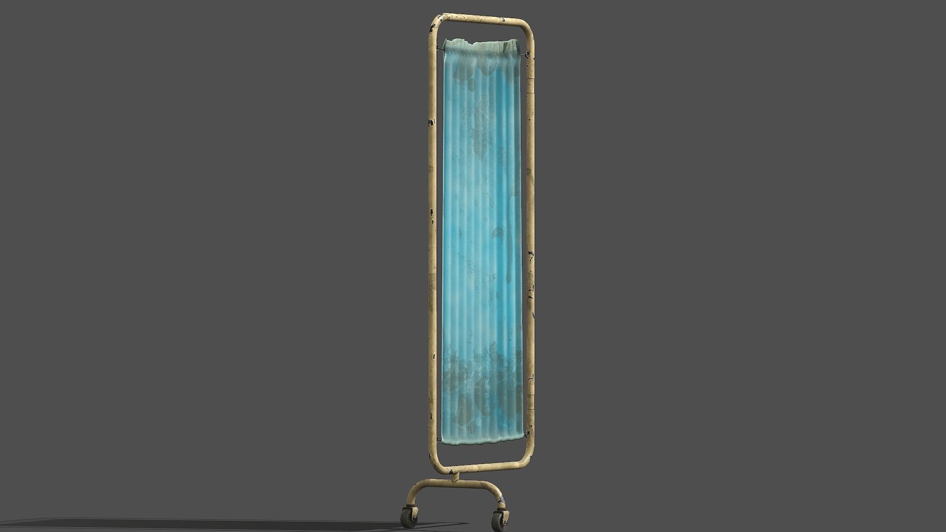 Old Modular Medical Privacy Screen   - PBR Game Ready Low-poly 3D model_3