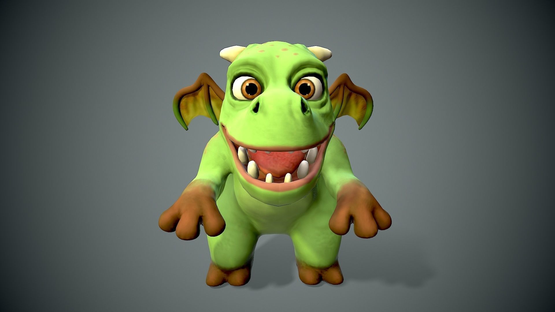 cartoon young dragon Low-poly 3D model_4