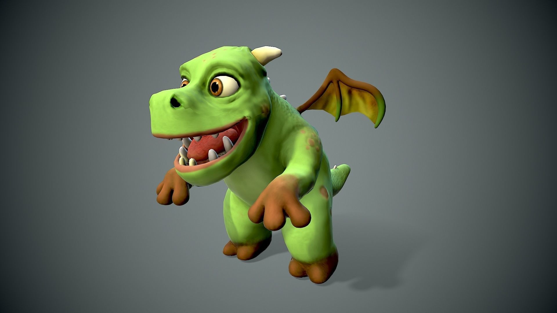 cartoon young dragon Low-poly 3D model_3