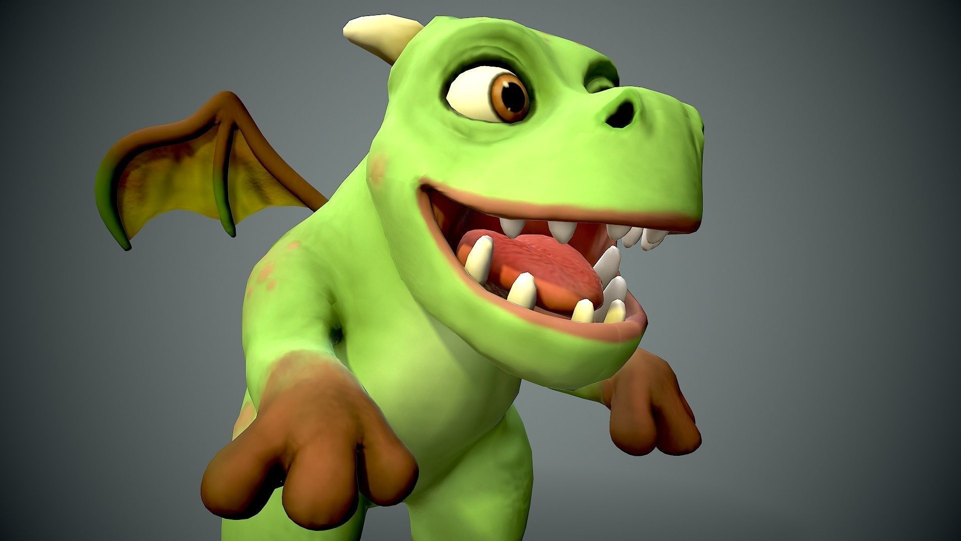 cartoon young dragon Low-poly 3D model_2