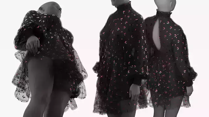 Black Tulle Dress with Cherry Pattern Fitted to Gen8 Body Mesh